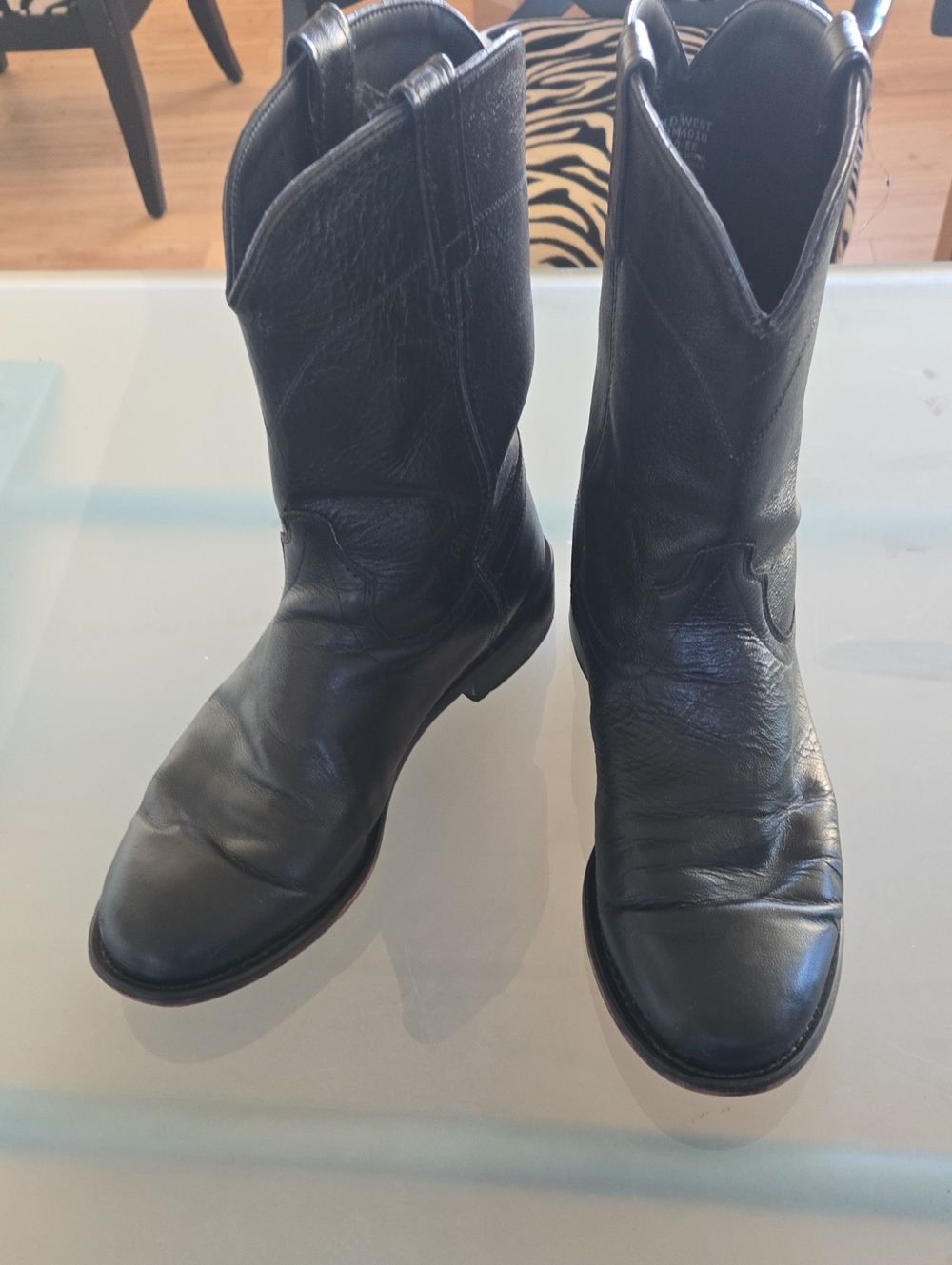 Old West Black Leather Cowboy Boots